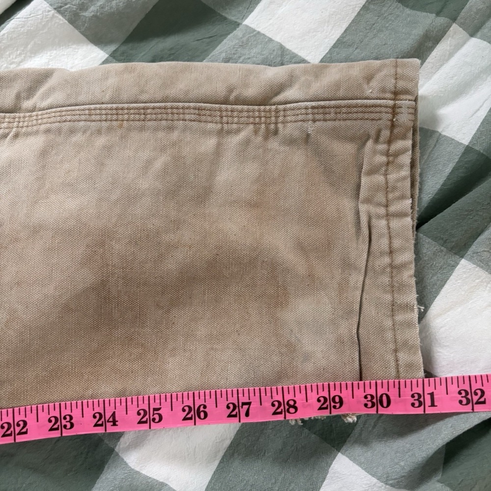 Vintage Carhartt Original Dungaree Fit Pants Mens Tan Flannel Lined Distressed - Picture 15 of 15
